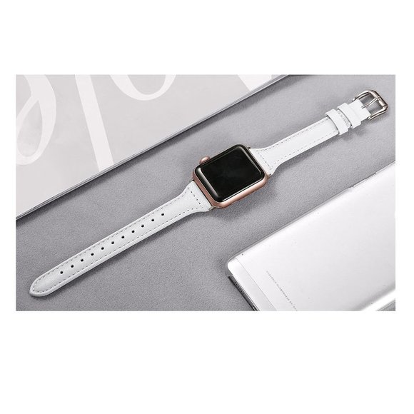 NEW[BAND] Slim White Strap Leather For Apple Watch - Picture 5 of 6